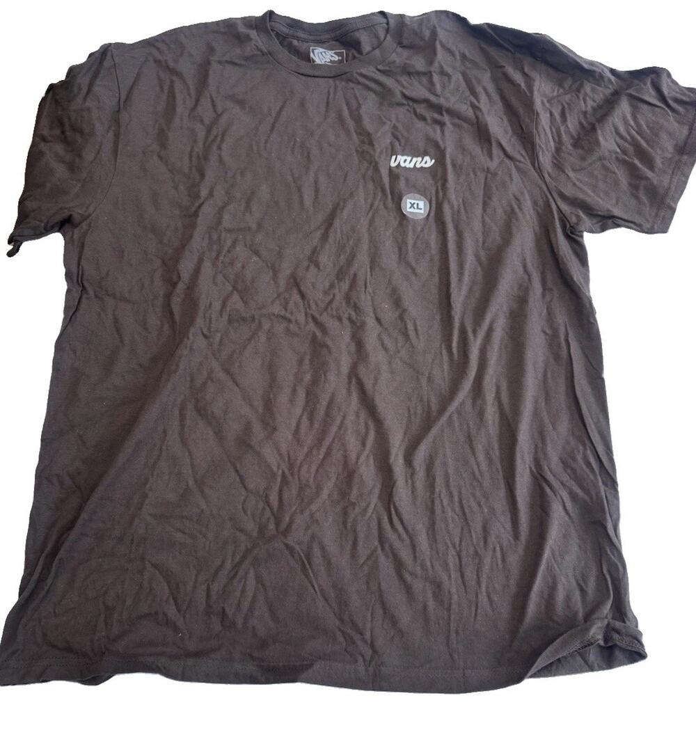 Vans Men's T-Shirt XL Brown White Script Logo Short Sleeve Crew Neck NWT